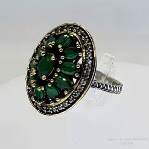 Handmade Jewelry Emerald Cluster Ring 925 Silver Gold Plated Size 8 Statement